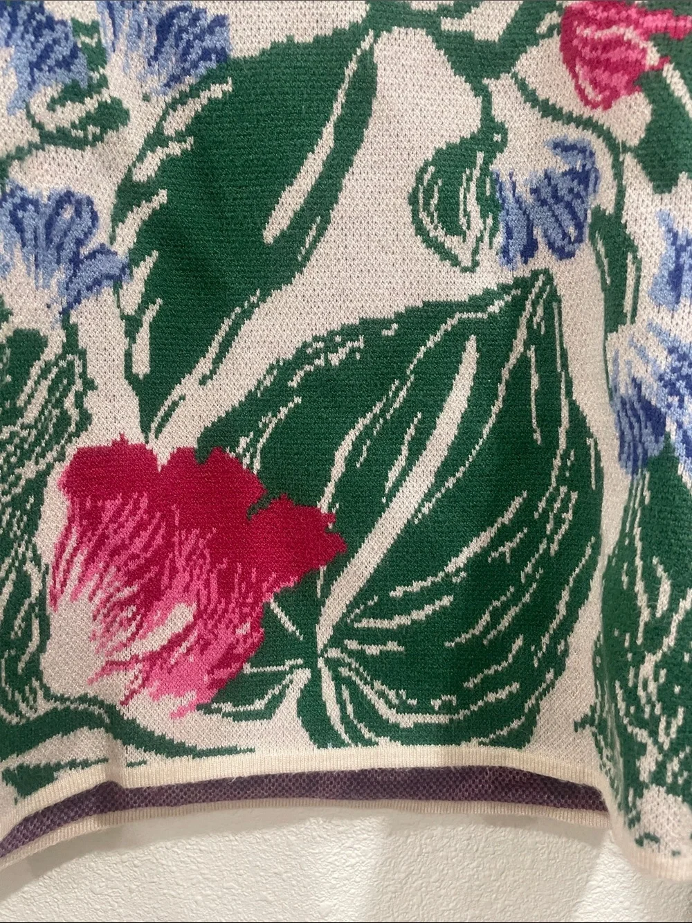 Anthropologie Yukiko Noritake Maeve Floral Crewneck Sweater Cropped Pink Green